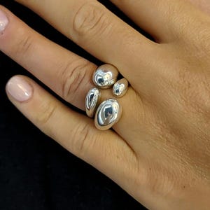 Sterling Silver Ring Set, Double Dome Open Rings, Adjustable Statement Jewelry
