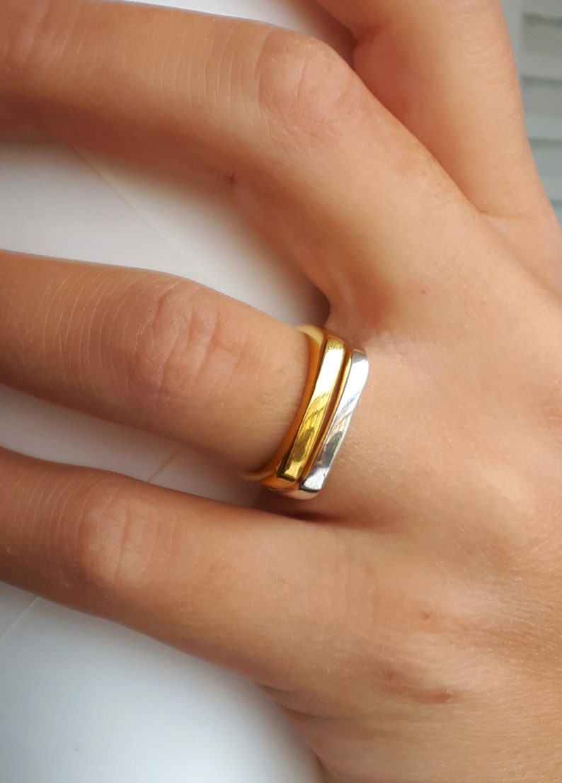 Sterling Silver Square Ring Set • Minimalist Geometric Stacking Rings ...