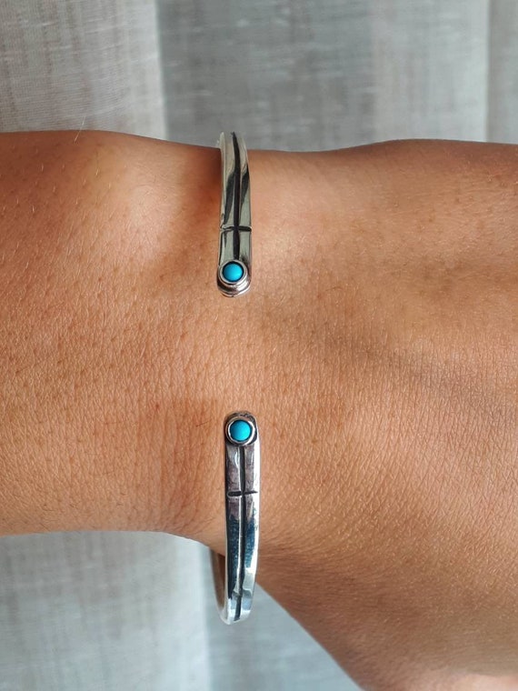 Bracelet Manchette Réglable En Argent Sterling 925 Avec Turquoise - Fait Main En Inde - Neuf
