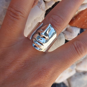 Sterling Silver Face Ring • Handmade Sculptural Artistic Ring • Wearable Art Jewelry • Bold Statement Band