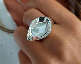 Chunky Statement Ring, Handmade  Sterling Silver Jewelry, Geometric Asymmetrical Design