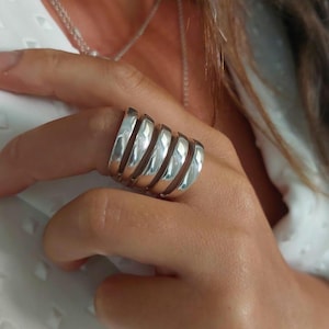 Wide Band Ring, Statement Ring,  Long Silver Ring, Chunky Silver Ring, Solid Sterling Silver, Wide Silver Ring, Full Finger Ring,