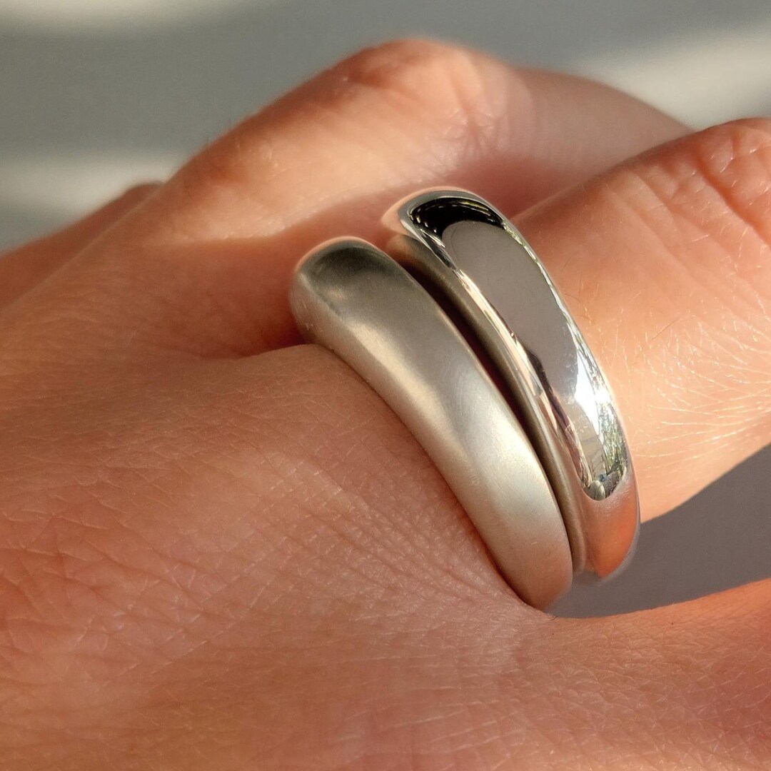 Set of Statement Ring, Silver Couple Ring, Matte and Polished Ring ...
