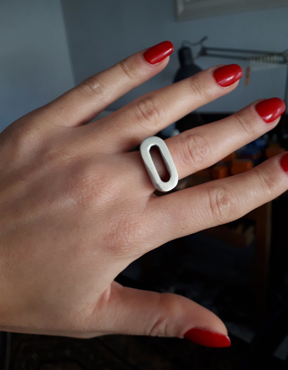 Open Oval Ring Minimalist Ring Sterling Silver Statement - Etsy