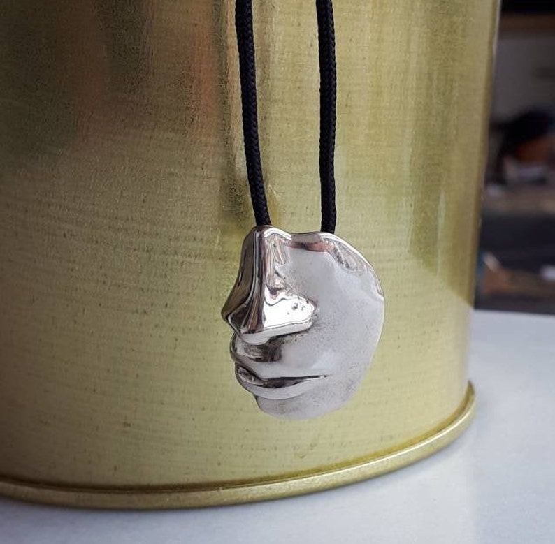 Face Pendant Necklace Statue Pendant Silver Face Necklace Etsy