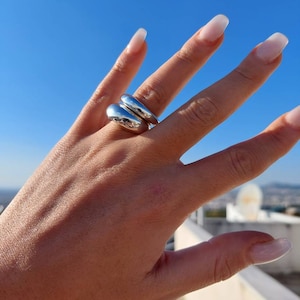 Set of Statement Dome Rings • Sterling Silver Chunky Geometric Design ...