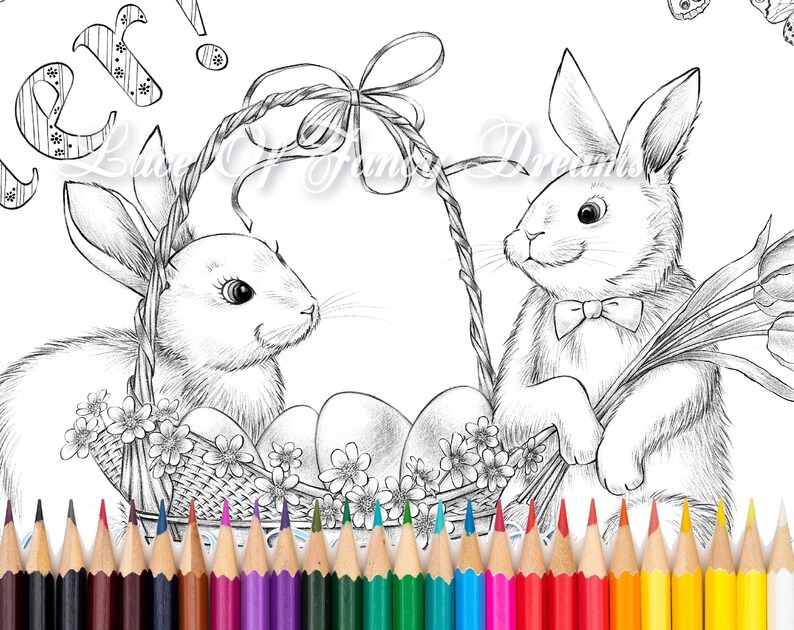 Download Happy Easter coloring page pdf cute Easter bunny coloring ...