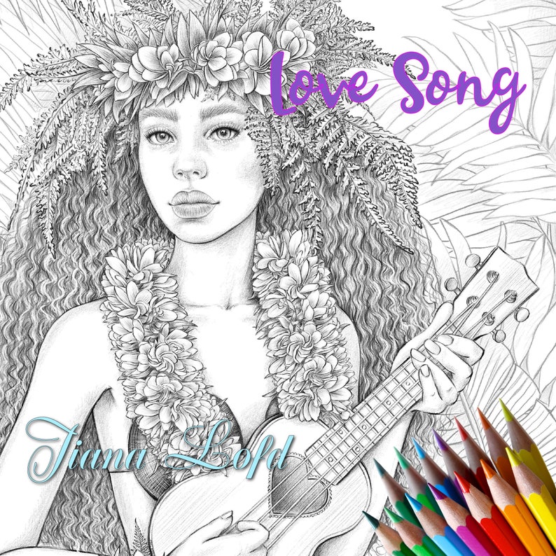Hawaii Coloring page for adults Tiana Lofd art printable | Etsy