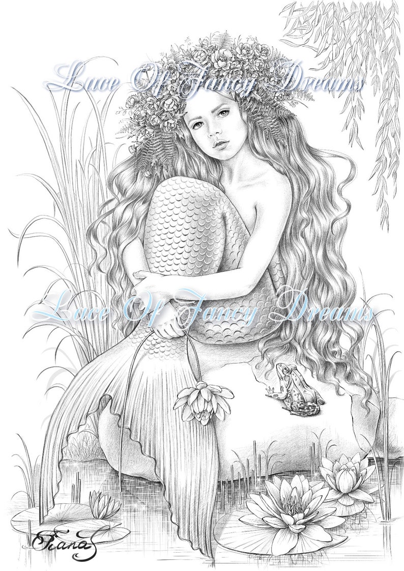 Download Mermaid coloring page pdf printable coloring pages for adults | Etsy