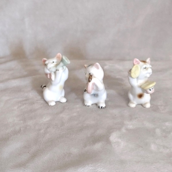 Vintage Bone China Cat Trio with Musical Instruments