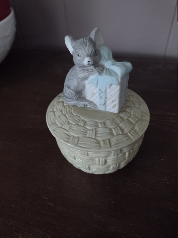 Vintage Homco Ceramic Mouse Trinket Box - image 1