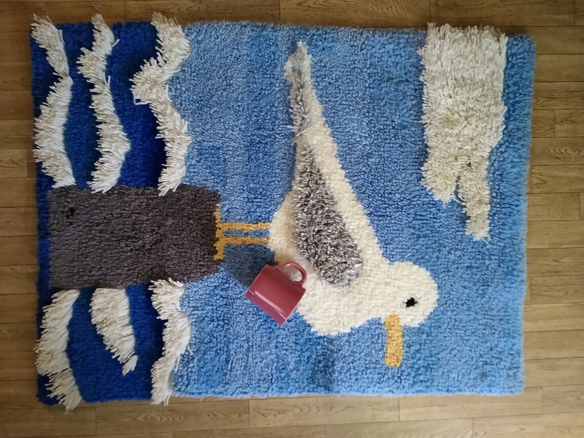Vintage Latch Hook Seagull Ocean Hanging Rug Etsy