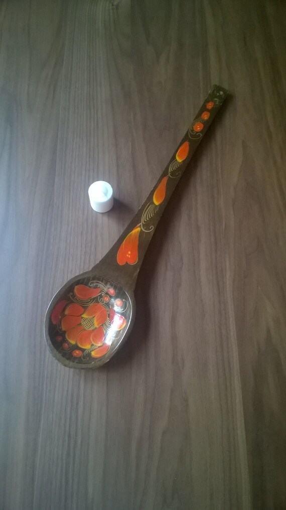 Large Decorative Wooden Spoon Hand Painted Orange Flowers Etsy