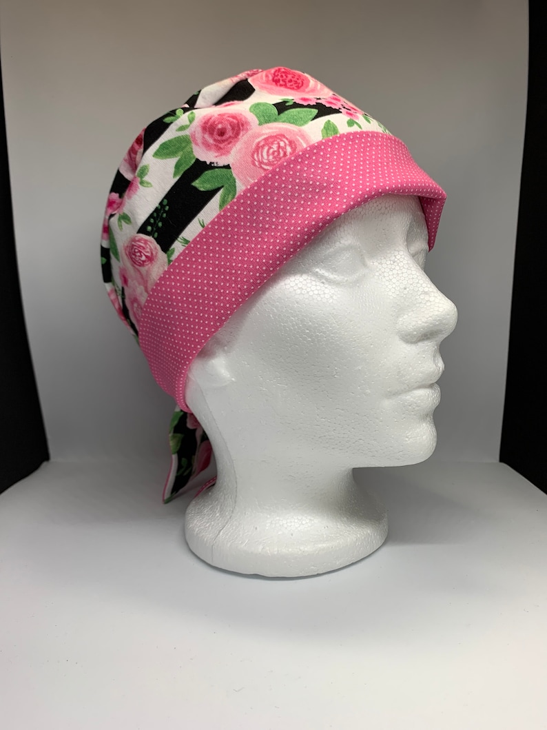 Flowers and stripes scrub cap