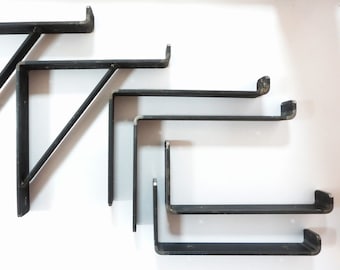 Rustic Steel Scaffold Shelf Brackets: Reclaimed Wood, Heavy Duty (Pair)