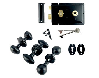 Black Cast Iron Rim Lock Set: Cottage Door Knobs