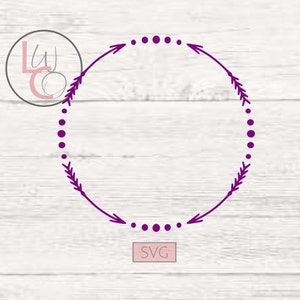 May include: Purple circle frame with arrowheads and dots around the edge. The text "SVG" is below the frame.