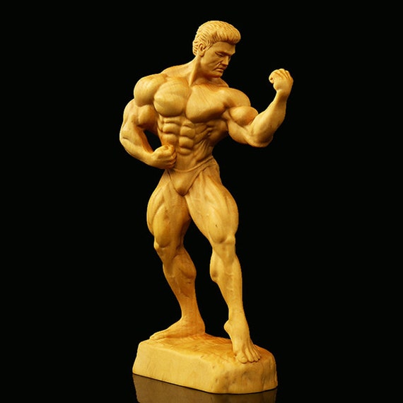 Wood Carving Bodybuilder Figurine Sculpture Wooden Statue Display Art for  Home Adorns Birthday Holiday Gift 