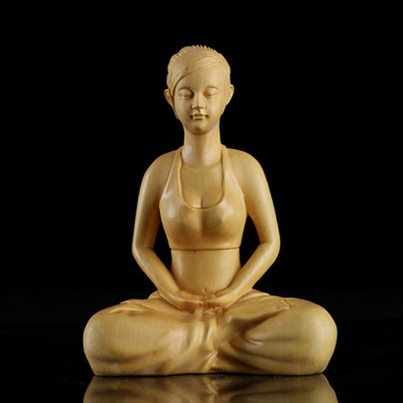 Wood Carving Yoga Meditation Figurine Sculpture Display Art Etsy