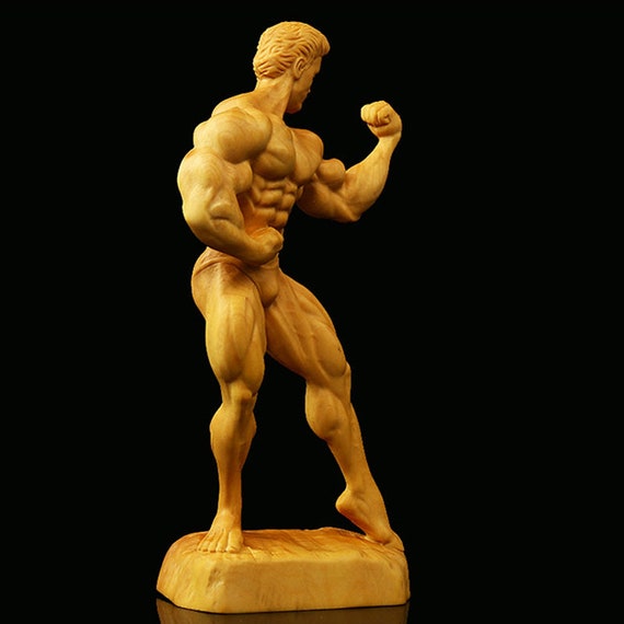 Wood Carving Bodybuilder Figurine Sculpture Wooden Statue Display Art for  Home Adorns Birthday Holiday Gift 