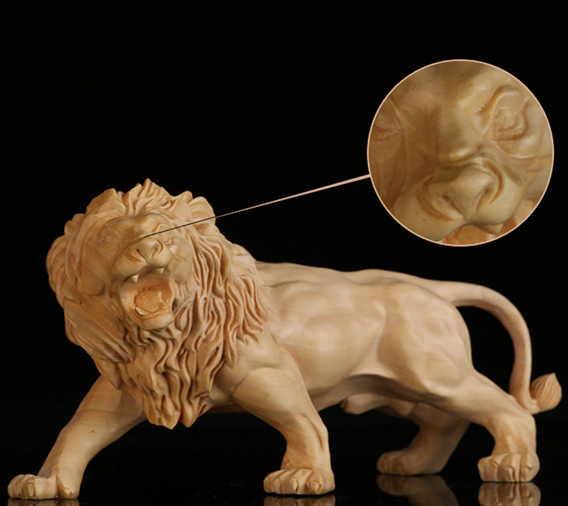 Wood Carving Lion Statue Sculpture Wooden Craft Figurines for Etsy
