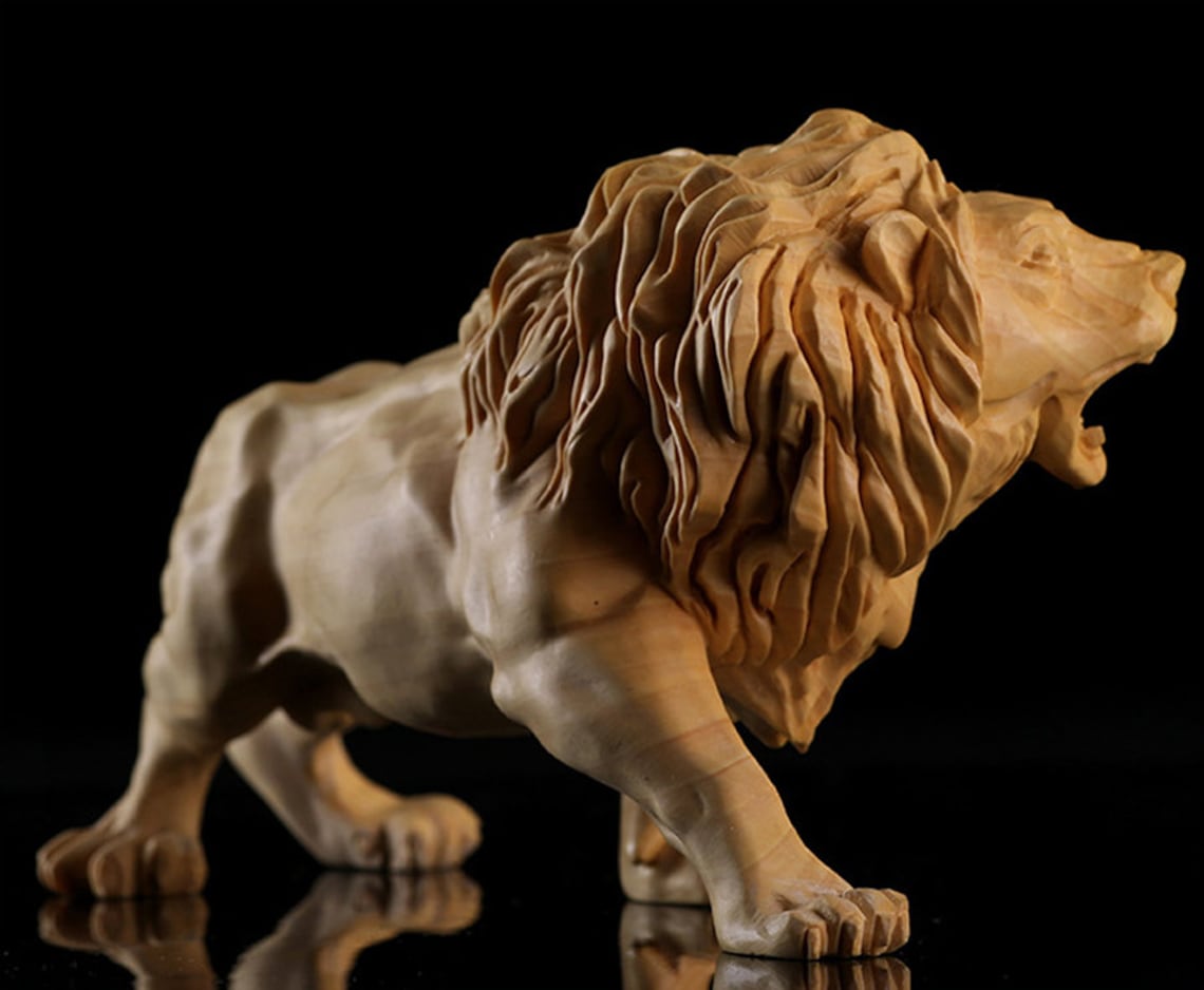 Wood Carving Lion Statue Sculpture Wooden Craft Figurines for - Etsy