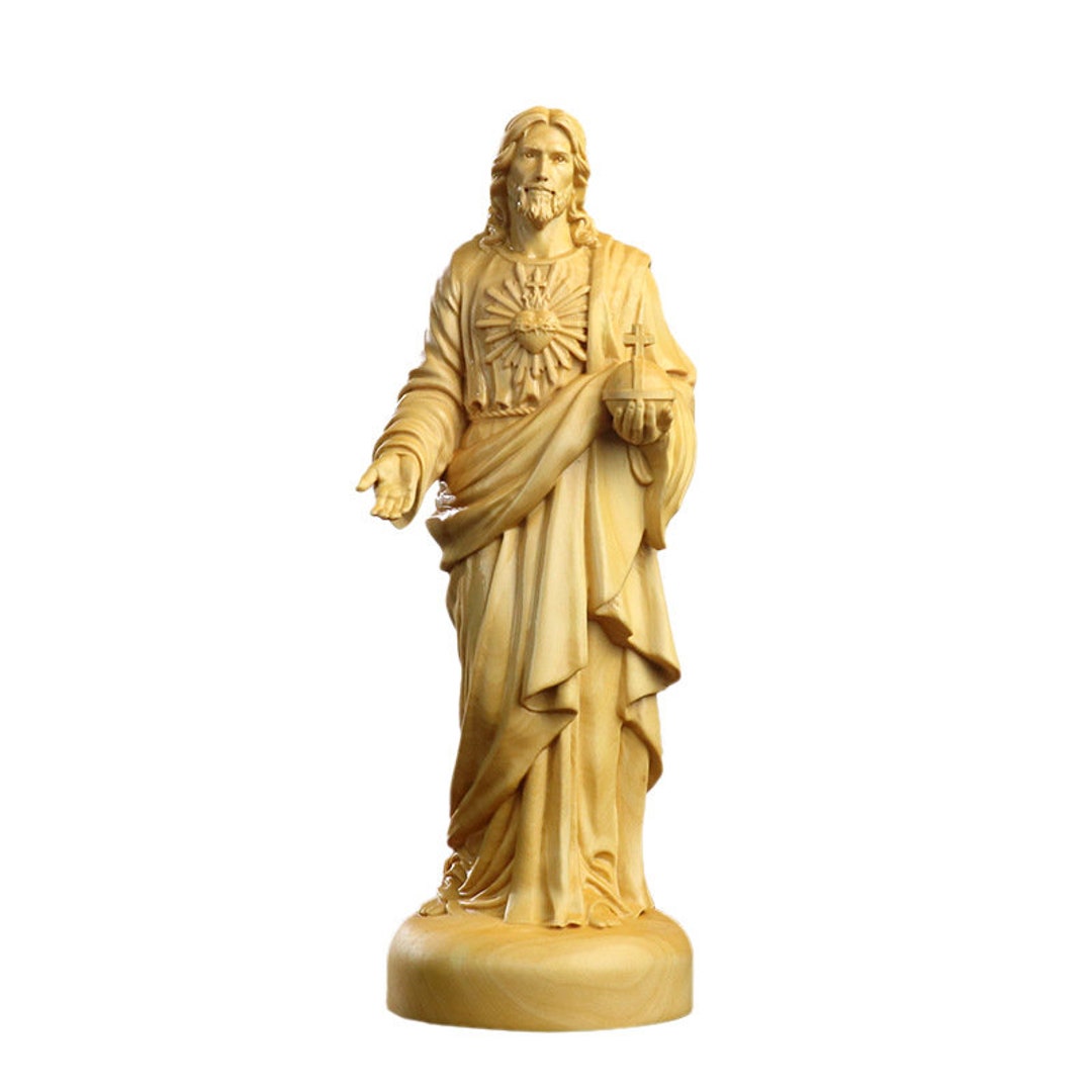 Wood Carving Jesus Christ Sacred Heart Figurine Sculpture Etsy