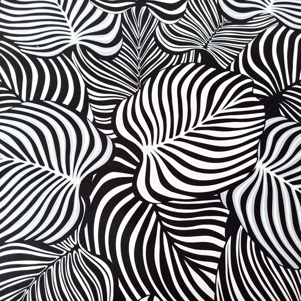 Printed velour velvet upholstery fabric Monstera Black & White