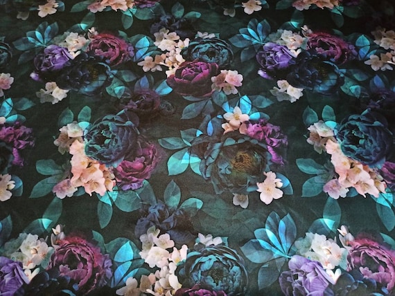 Printed Velour Velvet Upholstery Fabric Roses in Deep Blue - Etsy
