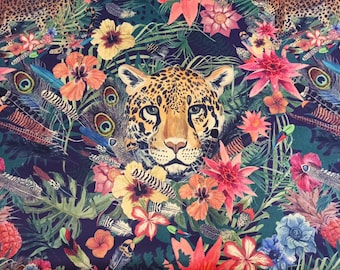 Printed Velour, Velvet, FR upholstery fabric Leopard in the Jungle