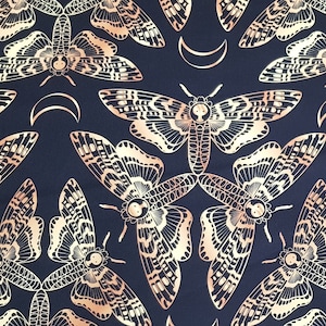 Printed Velour Velvet Upholstery Fabric 355g/m2 Gold Moth on Black