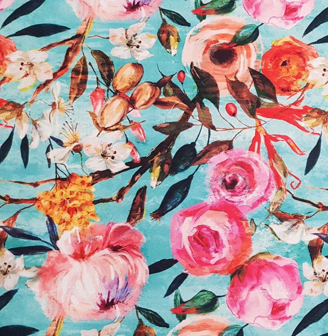 Printed Velour Velvet Upholstery Fabric 355g/m2 Pink Flowers Etsy