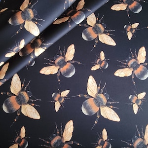Printed velour velvet upholstery fabric 355g/m2 Bees on Black