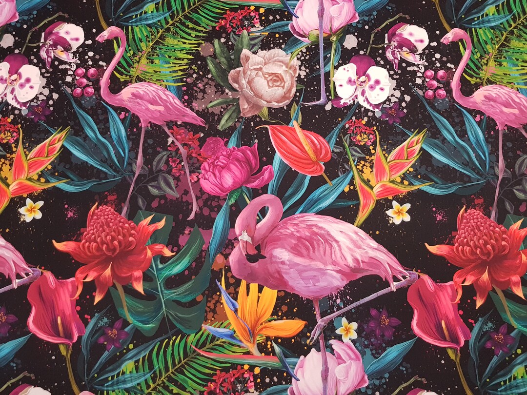 Printed Velour Velvet Upholstery Fabric 355g/m2 Flamingo on Black - Etsy