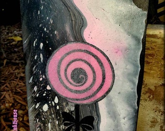 Sugar Lollipop Abstract Ink Art Black White Pink Sparkle Painting