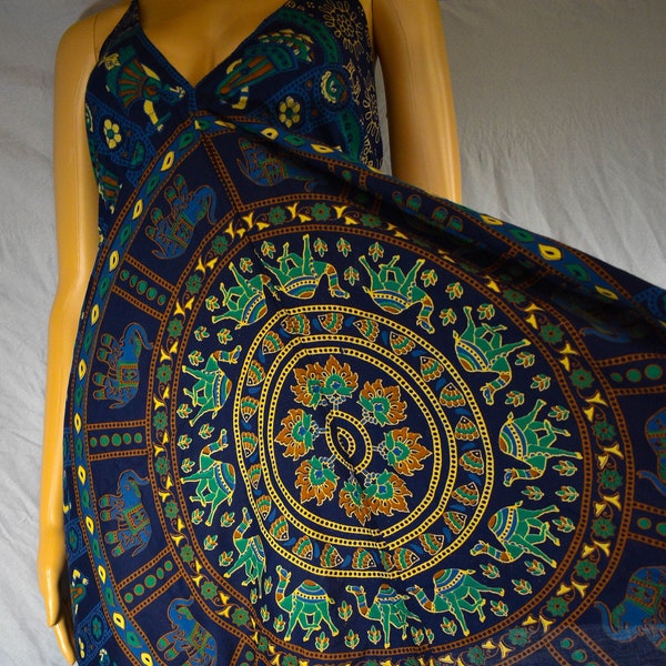 Beautiful Hindu Mandala Elephant Print Summer Dress Festival Clothing, Travel Dresses maxi dress