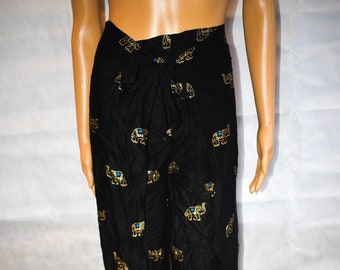 Gold printed wrap around Trousers with Elephant print / Palazzo / Beachwear / Festival Pants / Hippie /Boho