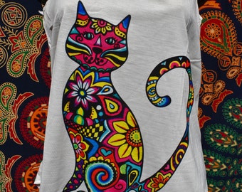 Lightweight ladies / girls hippy boho festival summer vest tops, animal print - cat, deer, butterfly, elephant