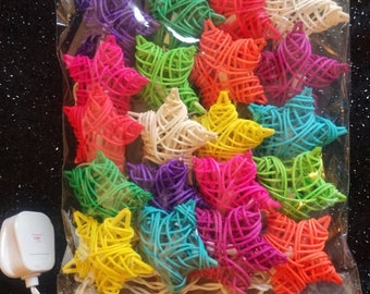 Beautiful hippy rattan balls, love hearts, moons and stars fairy lights