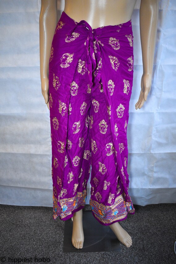 Gold Printed Wrap Around Trousers With 