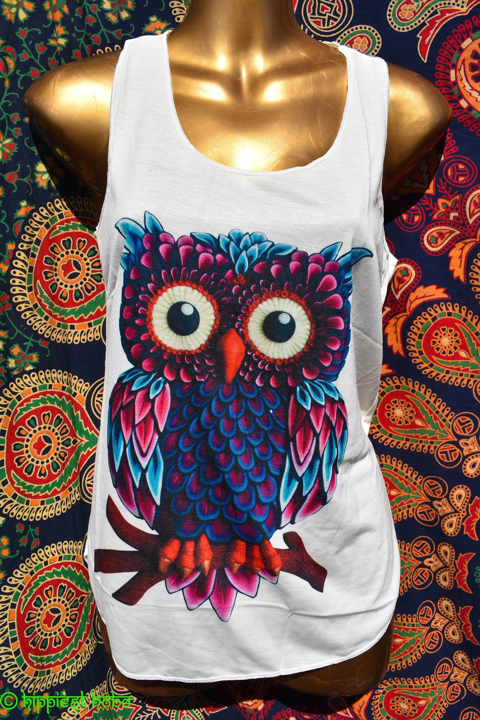 Lightweight ladies / girls hippy boho festival summer vest tops, owl print and dream catchers