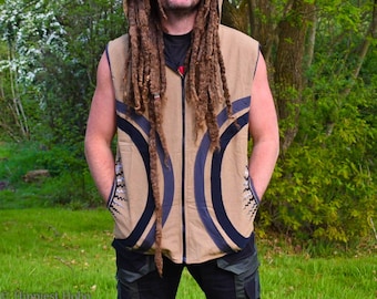 Tribal hooded Sleeveless Goan PsyTrance Jacket / Rave Hoodie / Freak Vest top coat