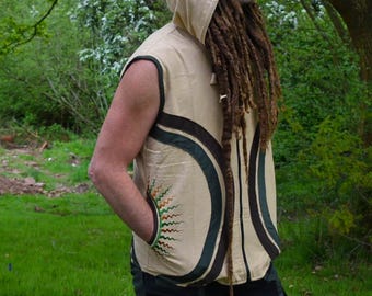 Tribal hooded Sleeveless Goan PsyTrance Jacket / Rave Hoodie / Freak Vest top coat