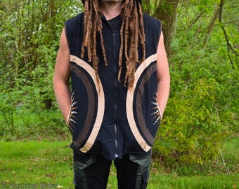 Tribal hooded Sleeveless Goan PsyTrance Jacket / Rave Hoodie / Freak Vest top coat