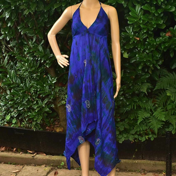 Gorgeous Indian Tie dye Summer Dress, Festival Clothing, Travel Dresses, Embroidered Sari material