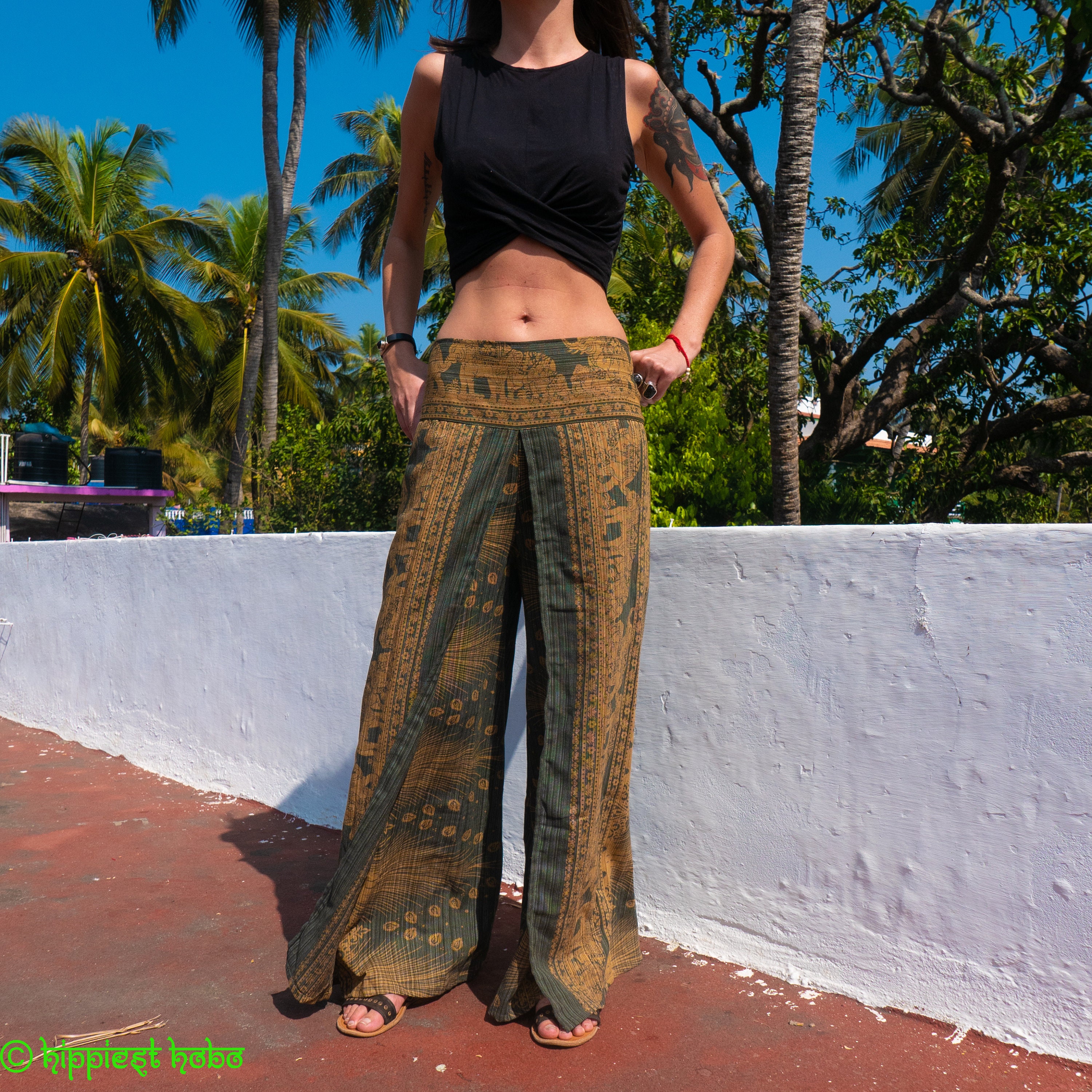 Image of Beautiful Patterned Trousers, Palazzo Pants // Bohemian Hippy Trousers Chic Yoga Music Festival
