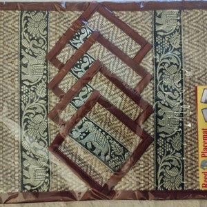 Beautiful  stylish table Mats Dining Table Coasters Placemats Thai Silk Reed Elephant design X 4