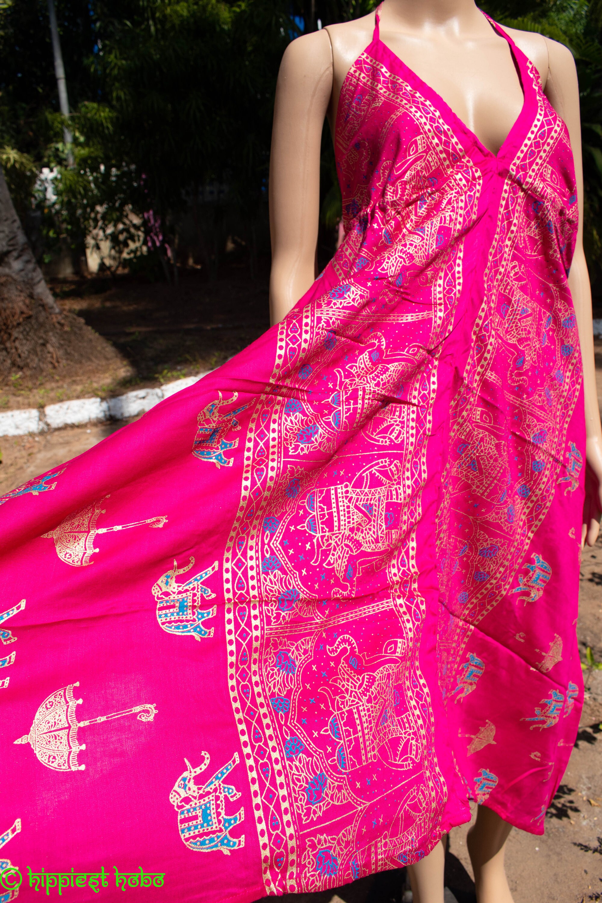 Image of Bohemian Hindu Buddhist Elephant & Umbrella Printed Summer Dresses/Maxi Dress Tunic