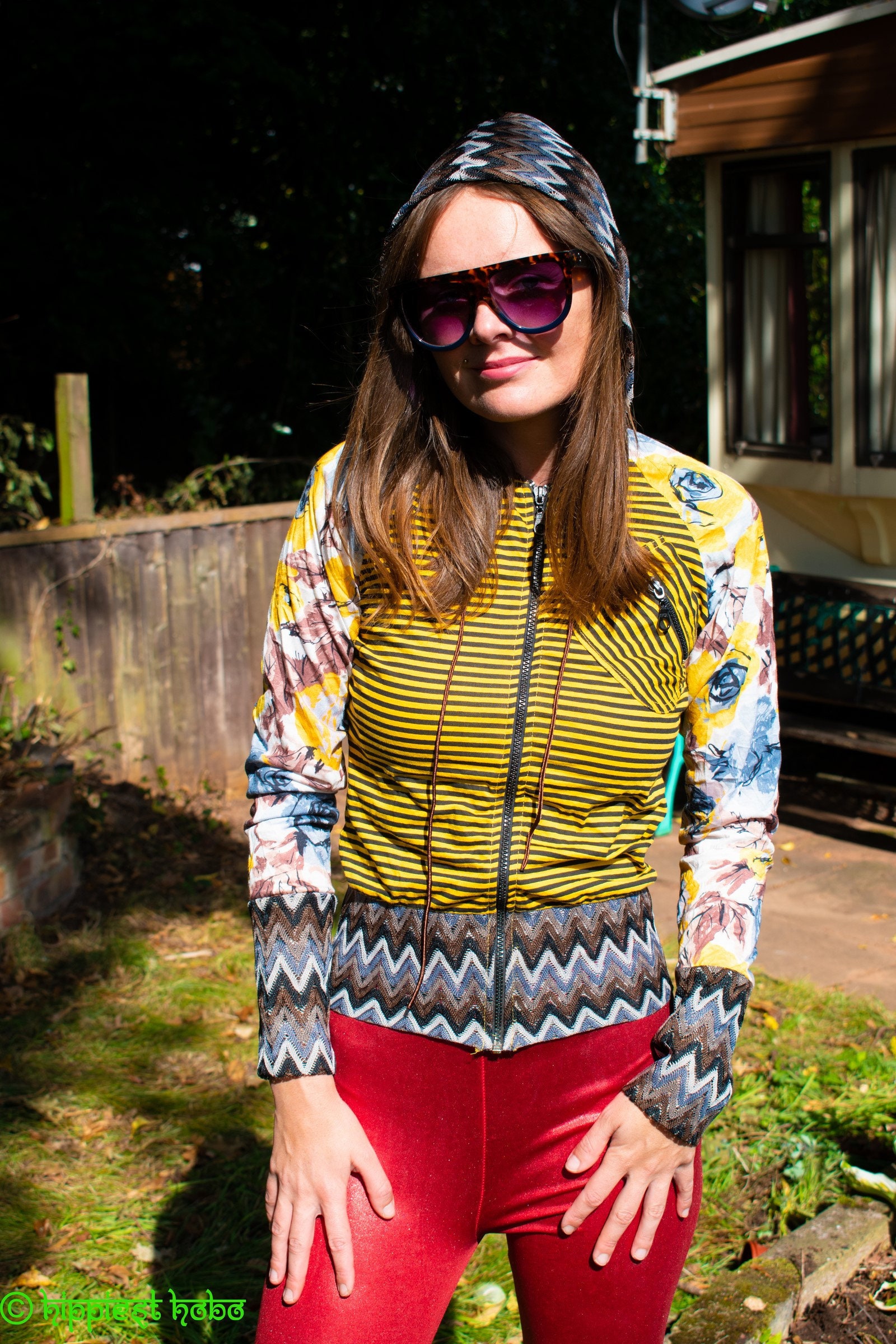 Image of stripey Hippy Zip Up Hoodie, Boho Hooded Jacket, Festival Coat