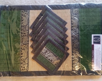 Beautiful  stylish table Mats Dining Table Coasters Placemats Thai Silk Reed Elephant design X 6